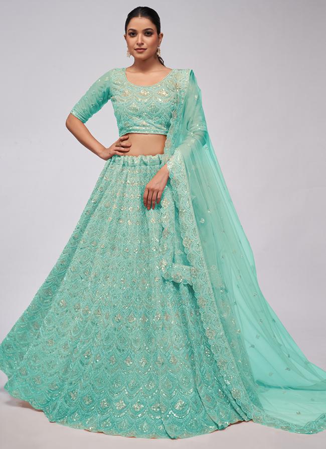 Soft Net Sea Green Wedding Wear Sequins Work Lehenga Choli